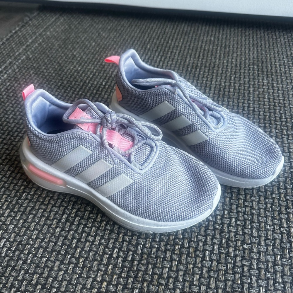 Adidas Light Gray and Pink Running Shoes
